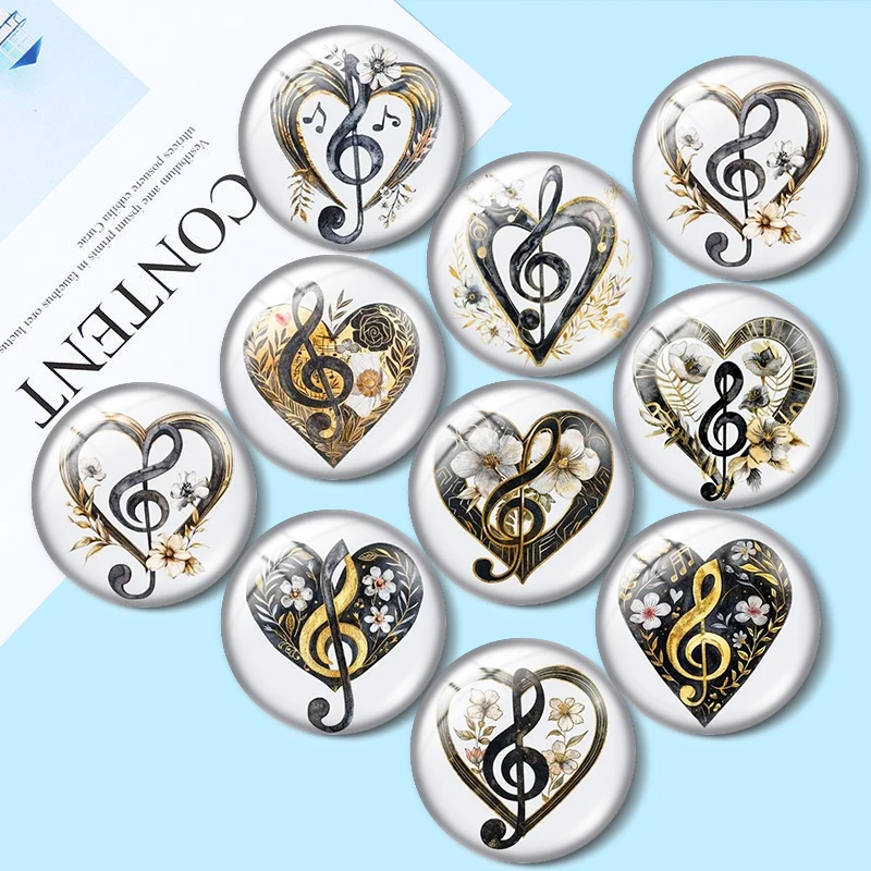 Music Note  Heart 12/18/20/25mm glass cabochon necklace bracelet pendant rings for jewelry demo earrings back Making findings