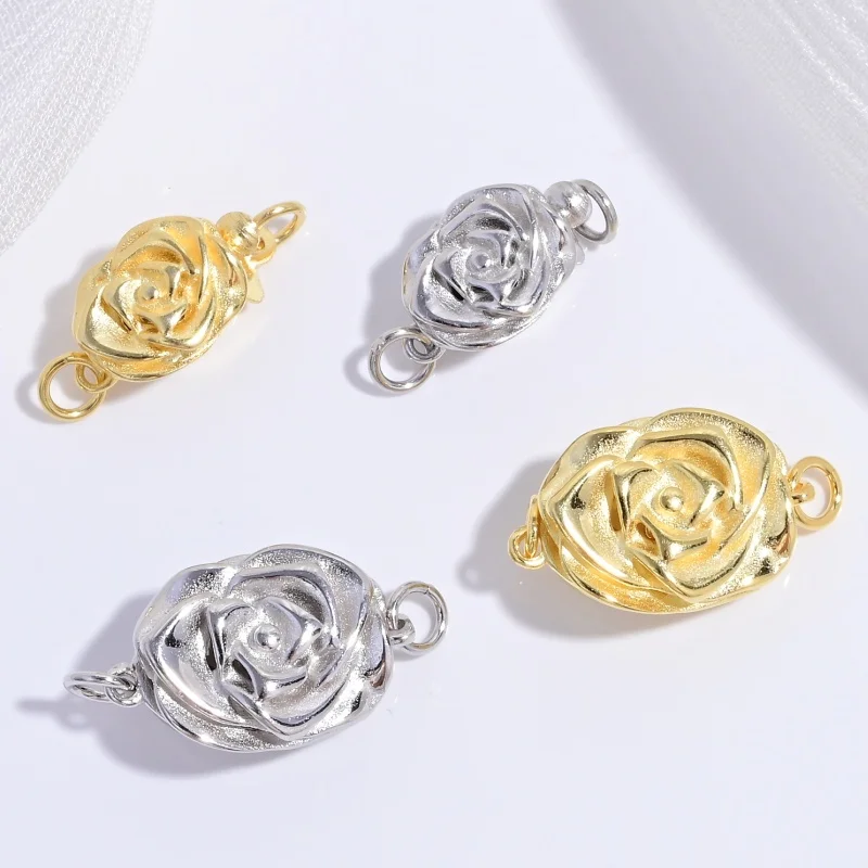S925 Sterling Silver Rose Petal Buckle DIY Jewelry Making Closed Connecting Rod Snap Button SK105
