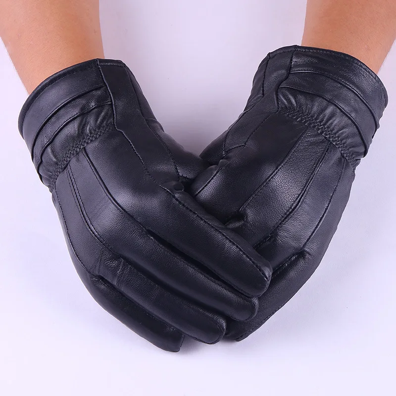 قفازات جلدية للرجال والنساء مبطنة بالصوف قفازات قطنية دافئة ورقيقة وسميكة لركوب الدراجات النارية في الخريف والشتاء بالجملة #4