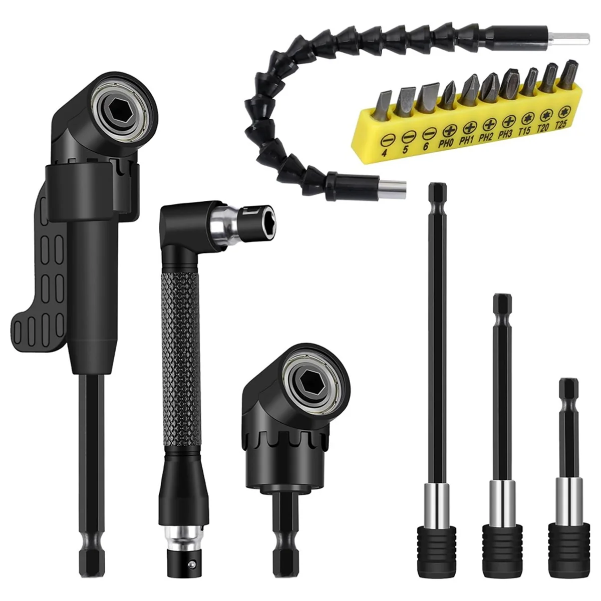 17 Flexible Drill Bit Extension Set:105° Right Angle Drill Attachment,Drill Bit Holder,Screwdriver Bits 90° Angled Bits