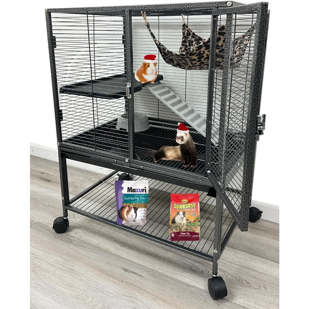 

Two Tiers Small Animal Critter Cage Tight 1/2-Inch Bar Spacing Water Bottle Food Bowl Feisty Ferret Hammock Chinchilla Ra