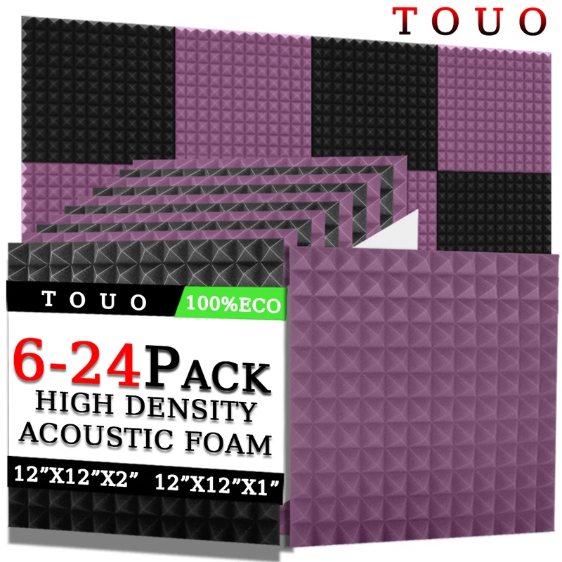 TOUO 6/12/24 Pcs Pyramid Acoustic Foam Sound-Absorbing  High-Density Soundproofing Material Recording Room Acoustic Treatment