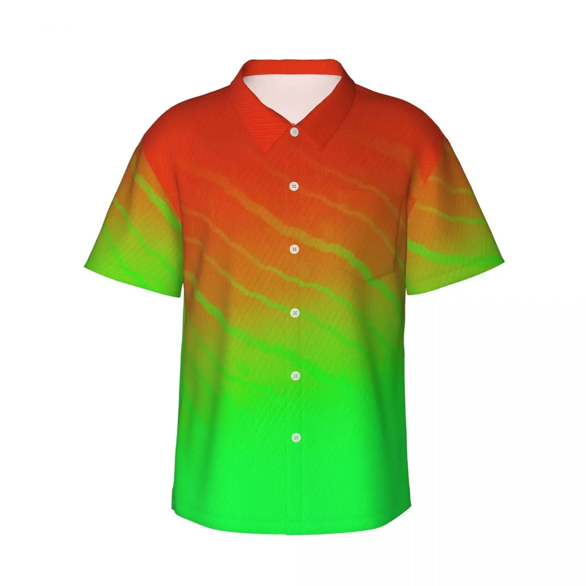 

Two Tone Hawaiian Shirt Male Beach Green Orange Striped Casual Shirts Short Sleeves Stylish Custom DIY Trendy Oversized Blouses