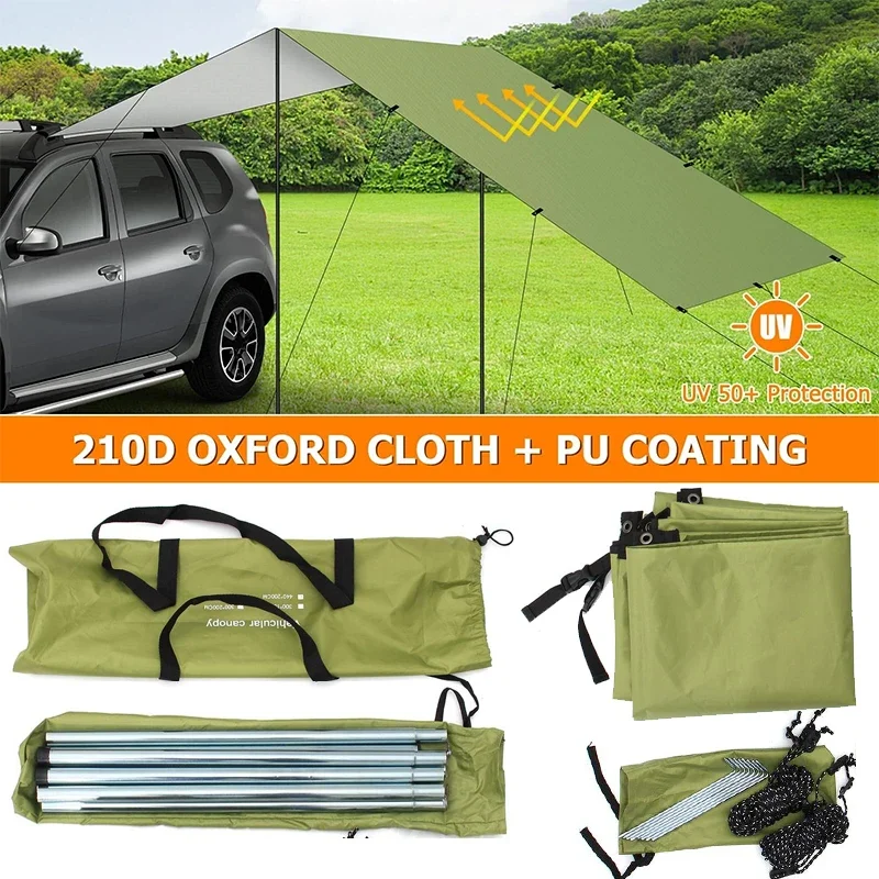Outdoor Camping Sun Shelter 440x200cm Car Side Rooftop Sun Shade Tent Awning Waterproof UV Automobile Rooftop Rain Canopy