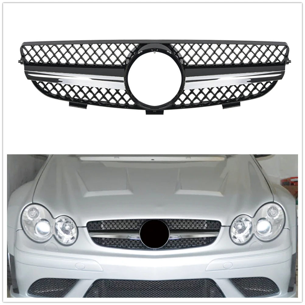 For Mercedes-Benz W209 CLK Class CLK320 CLK500 2003-2009 Car Front Grille Racing Grills Black Upper Bumper Hood Mesh Grid Kit