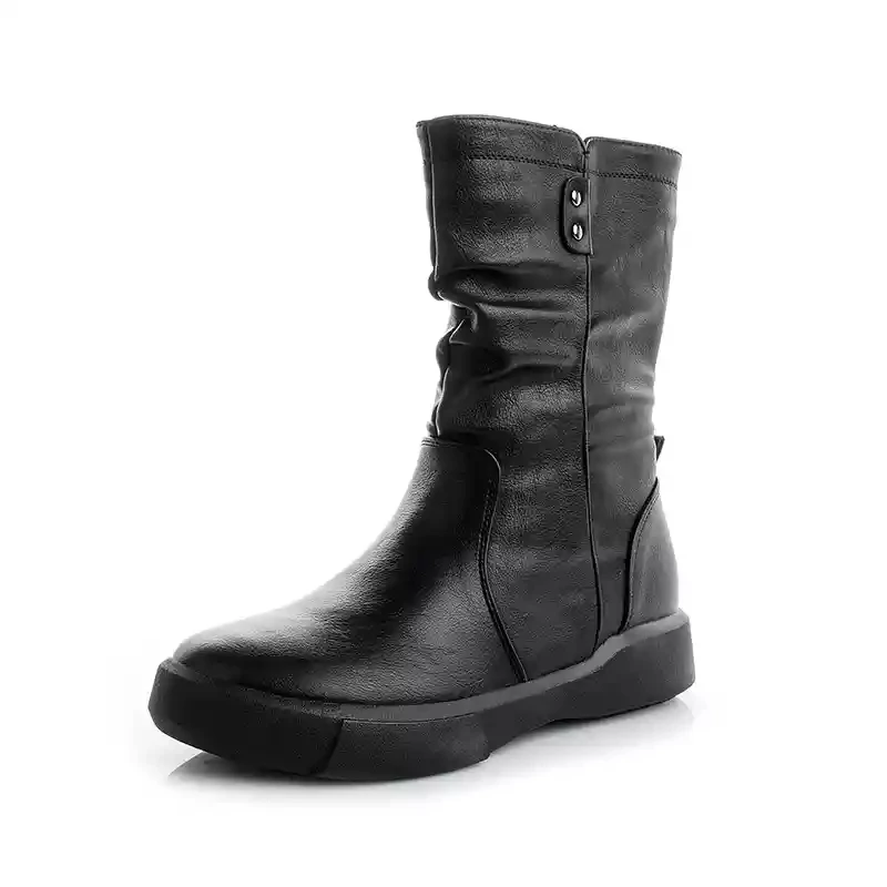 Footwear Half High Mid Calf Ladies Boots Flat Black Shoes For Women Round Toe Chic Point Hot Promotion Fashion 2024 Demi-season