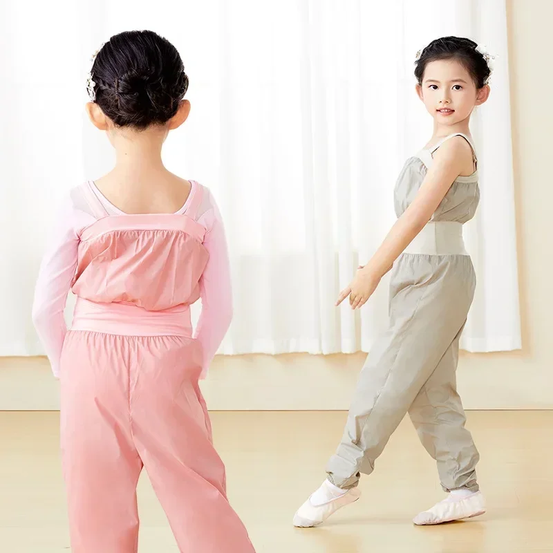 Barboteuse d'échauffement légère pour filles, pantalon de danse Ripstop, pantalon de transpiration en Nylon, salopette pour enfants, vêtements de danse rose