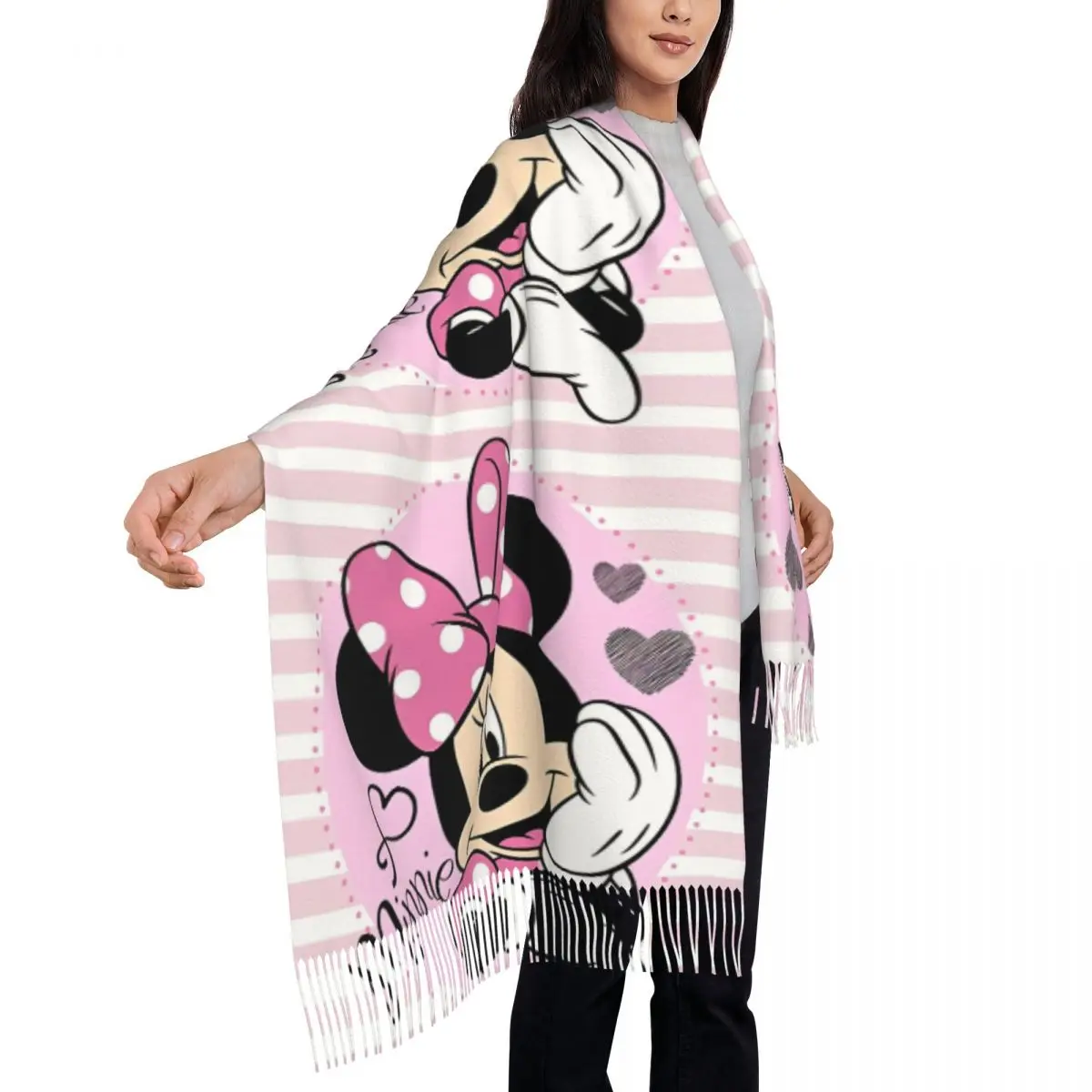

Kawaii Minnie Mouse шаль женский зимний длинный мягкий шарф шейный платок шарфы с кисточками