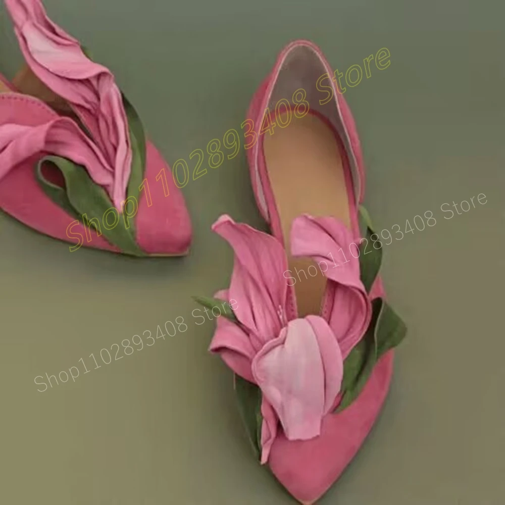 Mixed Color Elegant Pointed Toe Pumps Shallow Flower Leaf Decor Flat with Fashion Women Shoes 2024 Spring Zapatos Para Mujere