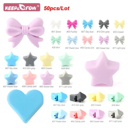 50pcs 스타 실리콘 구슬 아기 Teether BPA 무료 젖니가 남 장난감 젖꼭지 체인 목걸이 음식 학년 DIY 젖꼭지 홀더 체인