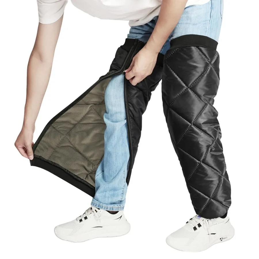 ปลอกขาอุ่นกันน้ำพร้อมแผ่นรองเข่าสำหรับขี่มอเตอร์ไซค์ ดีไซน์ซิปสำหรับฤดูหนาว ป้องกันเข่าอย่างดีขณะขับขี่หรือเล่นสกี