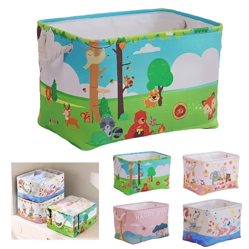 1/2PCS Collapsible Cartoon Storage Basket Large Capacity Storage Basket with Handle Foldable Storage Bin for Nursery Playroom