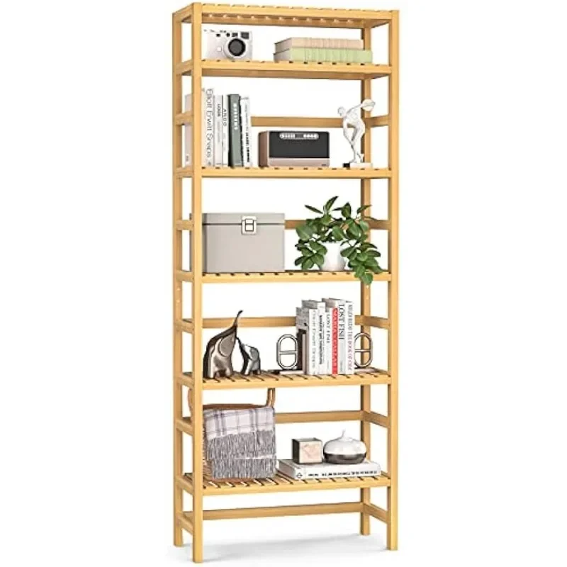 

Bookshelf, 6-Tier Bamboo Adjustable 63.4” Tall Bookcase Book Shelf Organizer, Free Standing Storage Shelving Unit for