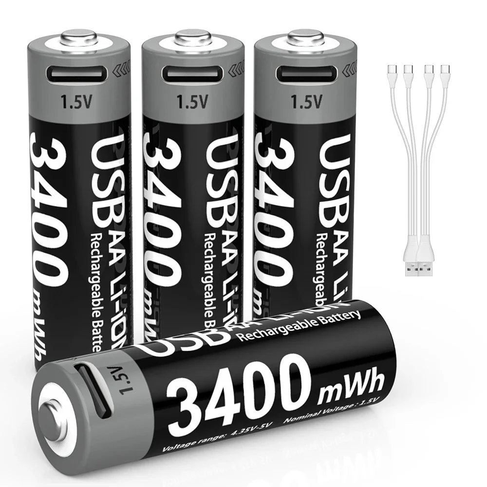 AA AAA CR123A 9V 5600mAh USB-C Rechargeable Lithium-Ion Batteries for Controllers, Flashlights & Digital Cameras