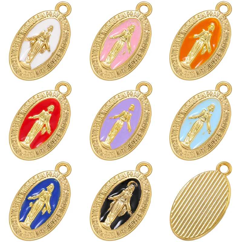 ZHUKOU Enamel Christian Virgin Mary Pendant Necklace charms for Women DIY Handmade Necklace Jewelry Accessories Wholesale VD1125
