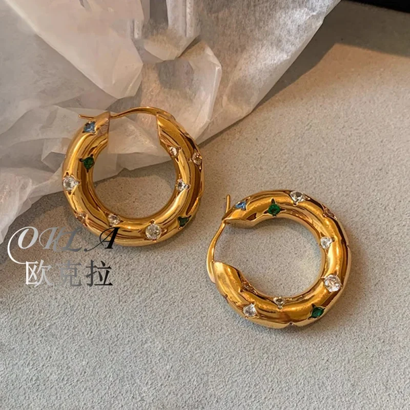 

Minimalist Gold Plated Colorful CZ Zircon Circle Huggie Earrings Thin Ear Hoop Cartilage Puncture Earrings Jewelry for Women