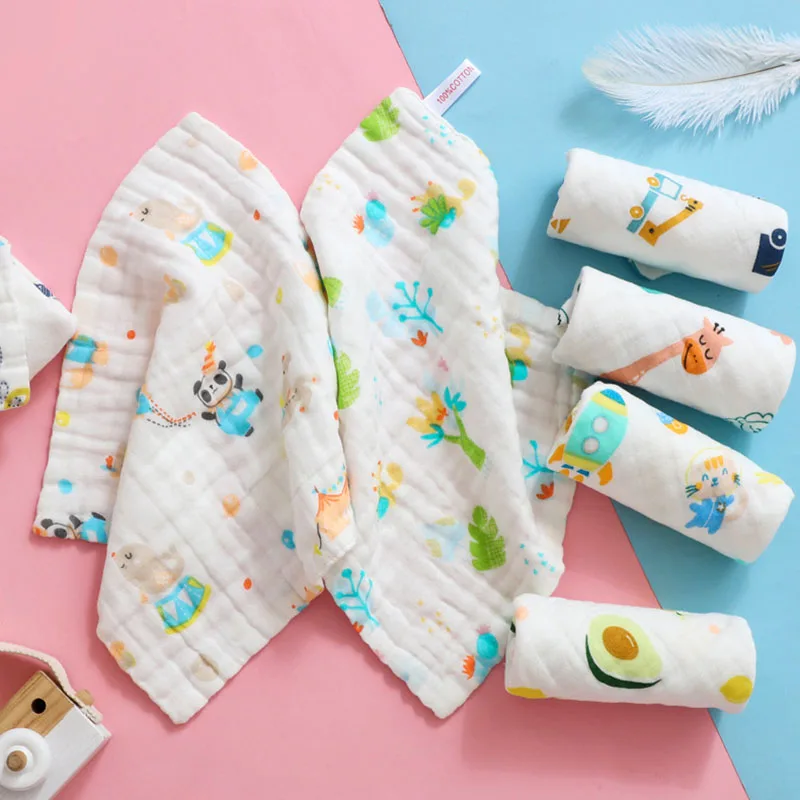 5PCS Newborn Baby Face Wash Towels Muslin Hood 100% Cotton 6 Layer Gauze Handkerchief Bathing Feeding Face Washcloth Bath Towels