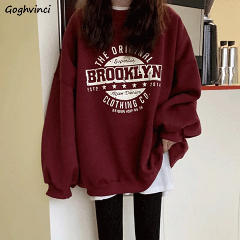 

Sweatshirts Women Letter Chic Korean Fashion Loose Fit Leisure Ins All-match Young Clothing Spring Autumn Trendy Popular Cozy