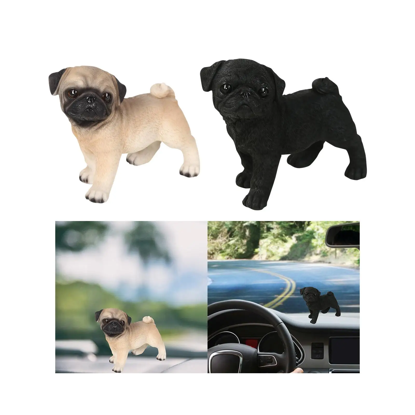 Cute Pug Figurine Decor Ornaments Craft Dog Statue Sculpture for Auto Dashboard