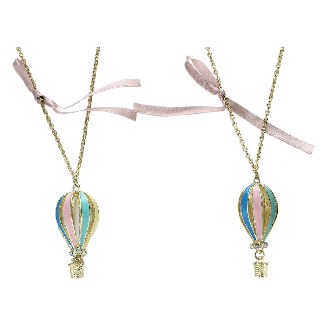 2Pcs Pack- Women Alloy Hot Air Balloon Pendant Chain Necklace-