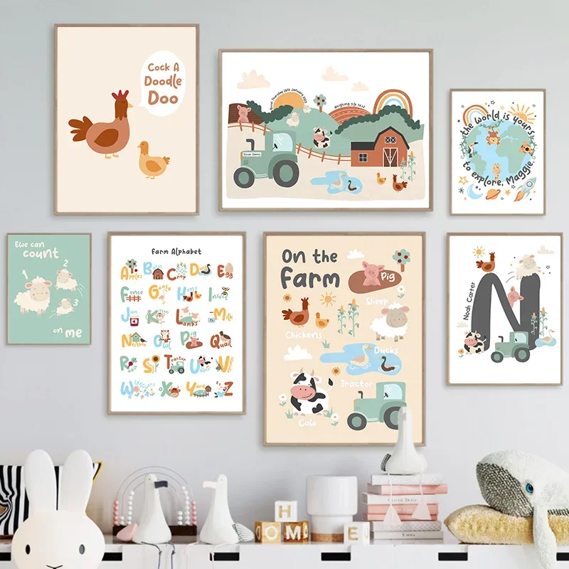 

Cattle Sheep Chicken Farm Animal Alphabet Nursery Wall Art Canvas Painting Nordic Posters & Prints Pictures Baby Kids Room Decor