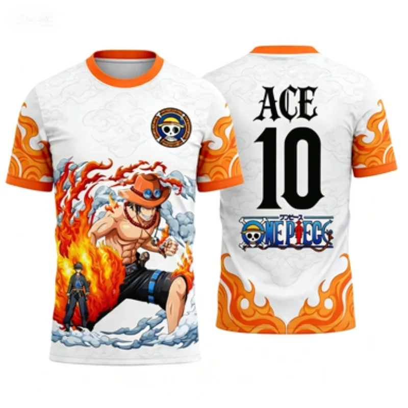 White and Orange Contrast Flame Pattern Short-sleeve Anime Character Print Mesh Breathable Sports Top