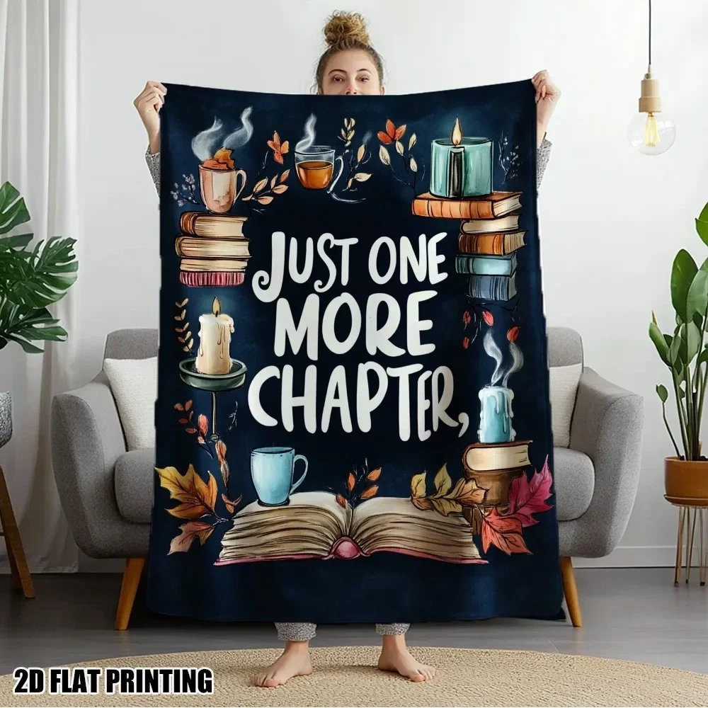 

Autumn Book Candle Fleece Blanket Just One More Chapter Soft Cozy Literary Throw for Fall Reading Nooks Home Decor