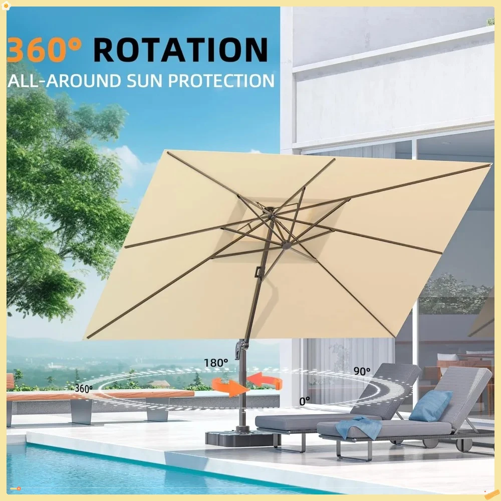 Guarda-chuva de pátio deslocado 10x13 pés, 360 °   Girando para Piscina e Deck Bege