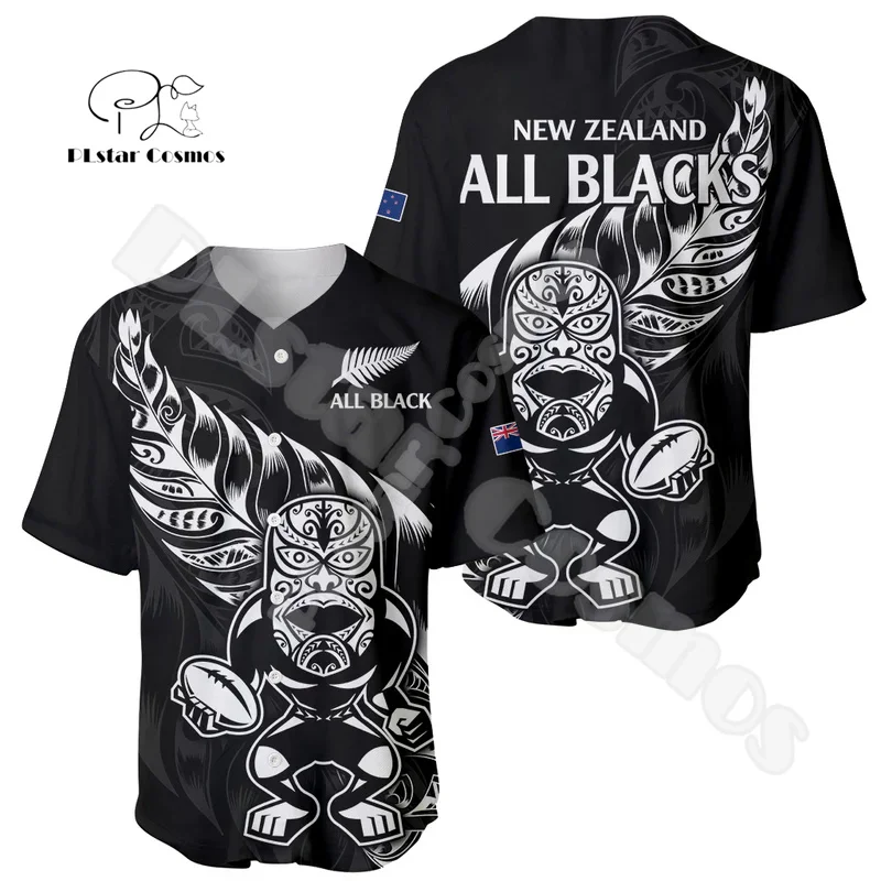 Custom ชื่อนิวซีแลนด์ Aotearoa Maori Rugby Tattoo Vintage 3DPrint ฤดูร้อนเบสบอลเสื้อ Jersey Casual Unisex แขนสั้น X2