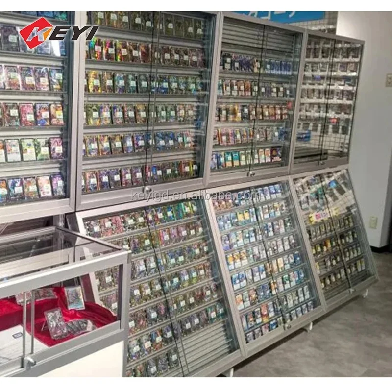 custom.Premium Graded Cards Display Frame Single Side Floor Standing Metal Acrylic Rails Trading Card Display Single Card S
