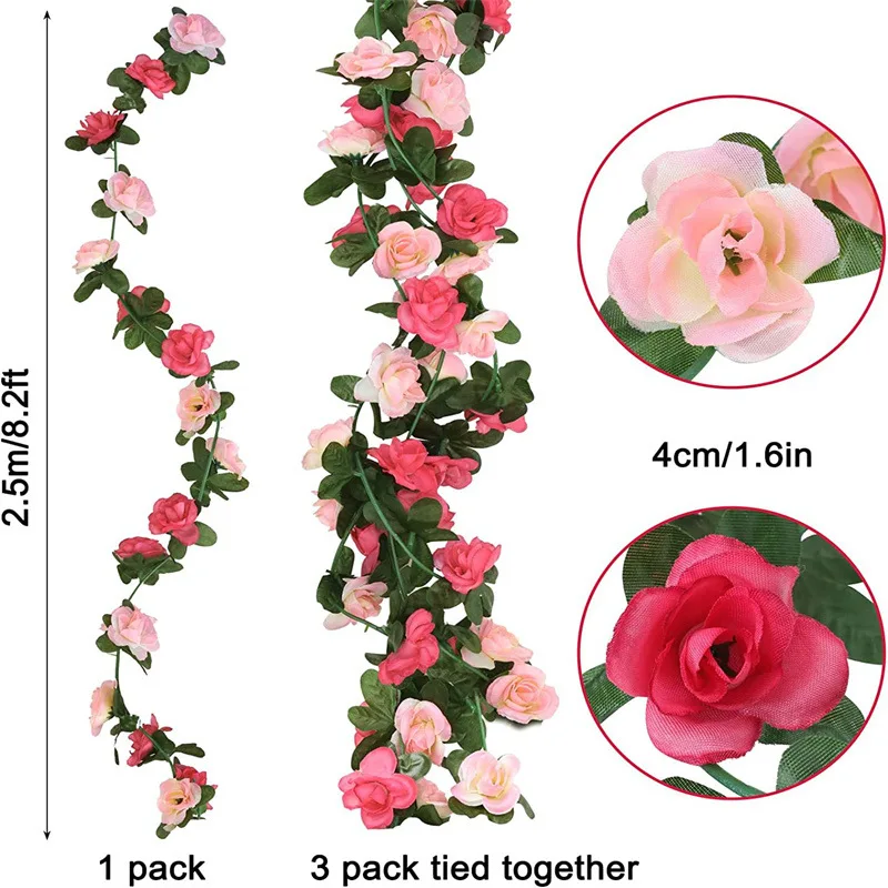 250cm Peony Artificial Flowers Vine Wall Hanging 45pcs White Pink Fake Flowers Plants Vine for DIY Wedding Party Home Decoration