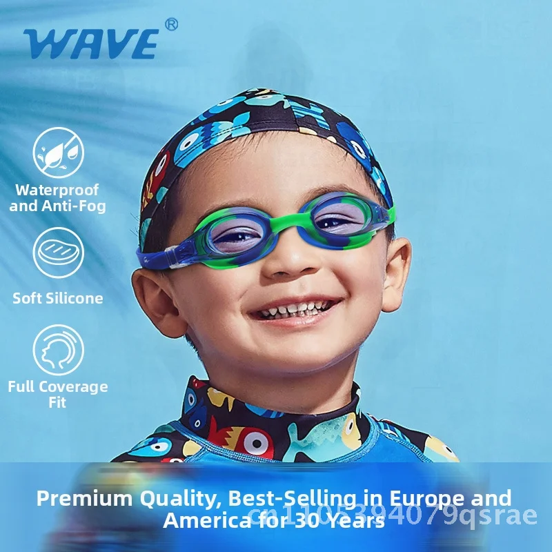

Детские очки для плавания Wave, водонепроницаемые противотуманные очки HD для тренировок по плаванию для мальчиков и девочек, сине-зеленые полупрозрачные розовые