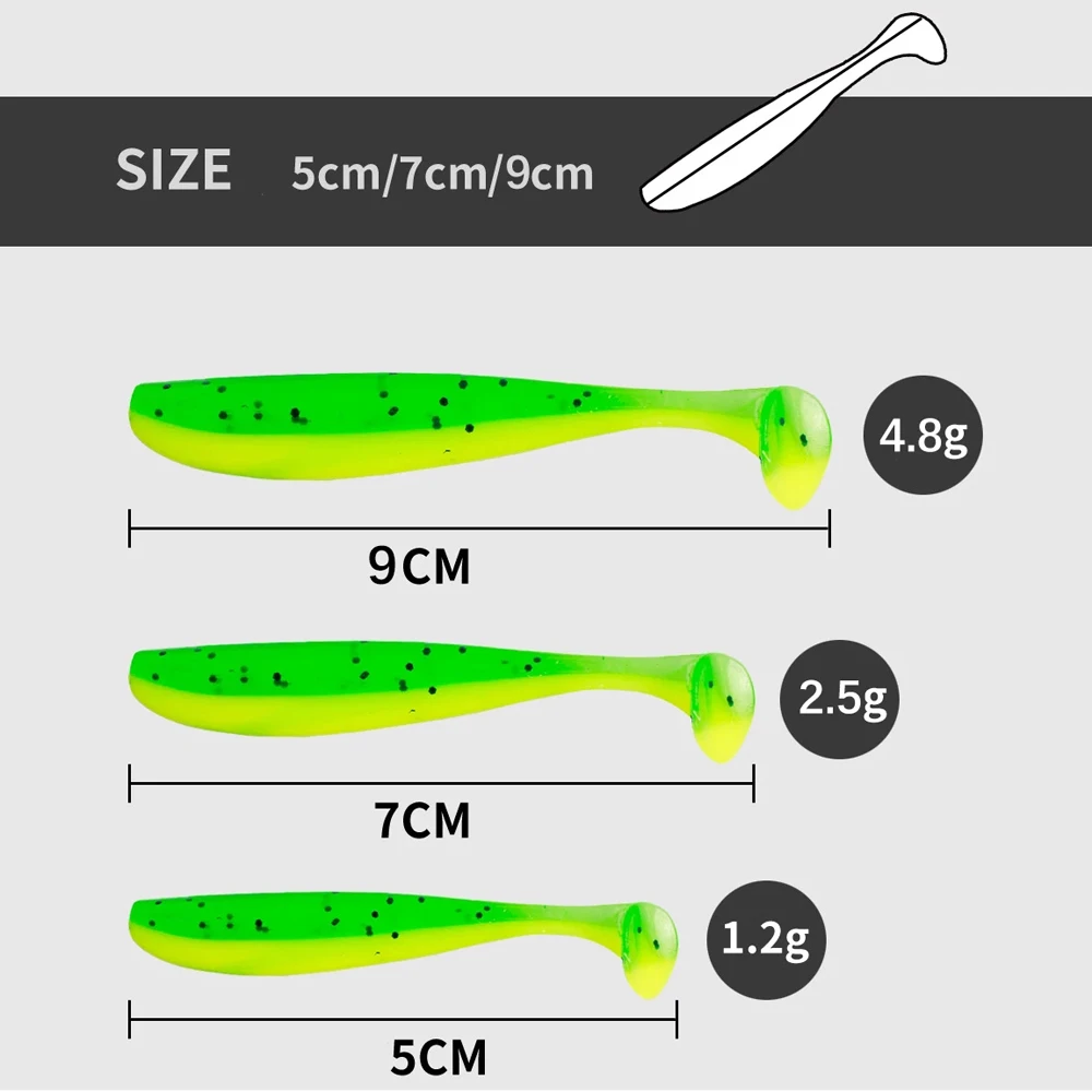 6pcs T Tail 90mm 4.8g Shad Worm Soft Bait Artificial Bait Swimbait Bait Wobbler Soft Baits Silicone Fishing Sports