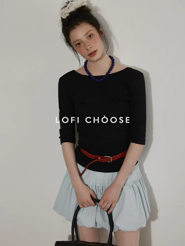 

Женская летняя футболка Lofi Choose Bla с круглым вырезом и коротким рукавом, новая, эластичная, облегающая, универсальная, удобная для повседневной носки