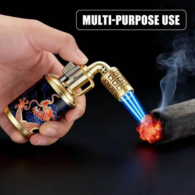 

Blue Flame Lighter Retro Modeling Double Insurance Switch Continuous Ignition Flame Size Adjustable Ignition Tool