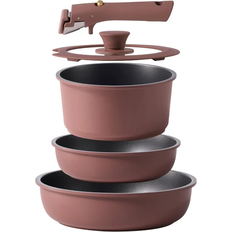 

5pcs NonStick Cookware Set with Detachable Handles for Kitchen Essentials Ideal for RV Cooking Compatible with Induction Stoves