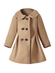 Girls Winter Wool Warm Overcoat Autumn Bow Ruffle Button Jackets Fashion Kids Clothes Outerwear