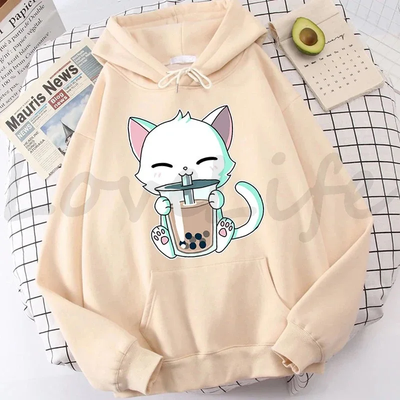 Animals Boba Tea Hoodie Cat Hooded Sweatshirt Harajuku Hoodies Kids boys Pullover Tops Casual Hoody girls Women's Clothes Coats