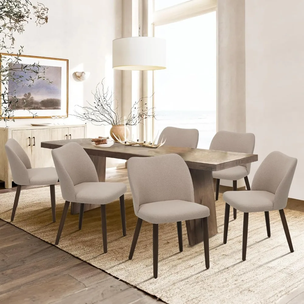 

Upholstered Dining Chairs Set of 6, Modern Fabric Dining Room Kitchen Side Chair with Padded Seat and Wood Legs for Restaurant/