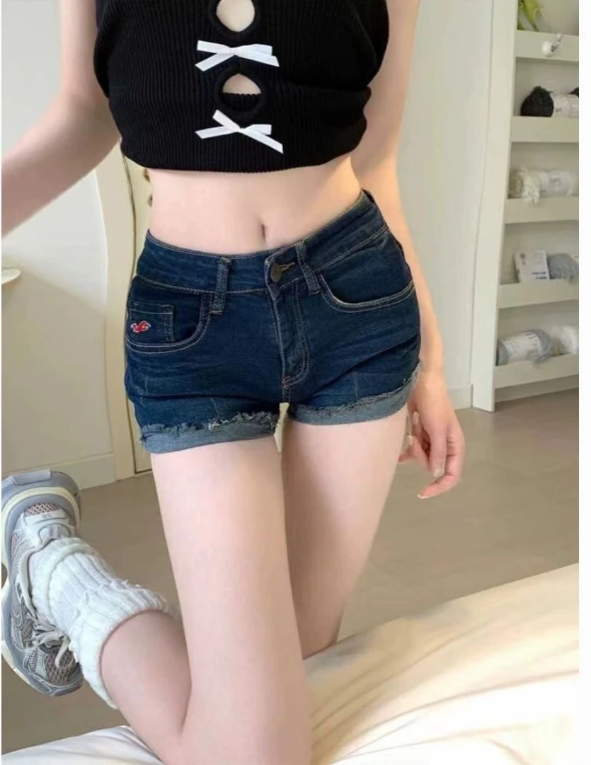 المرأة منخفضة الارتفاع مطاطا ضيق كرة لولبية الدنيم السراويل الصيف جديد حار فتاة الشارع عادية الورك التفاف مثير البسيطة السراويل الإناث