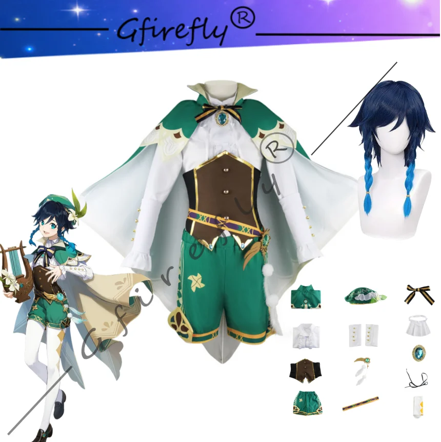 

Genshin Impact Cosplay Costume Venti Character Costume Anime Game Set Costume Wig Accessory Hat Complete Halloween Party Outfit