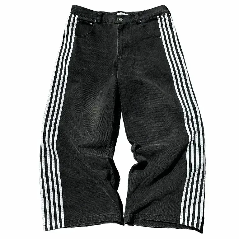 Hot sell embroidered jeans streetwear high quality Striped diamond Pants men women casual wide leg jeans vintage y2k Baggy Jeans