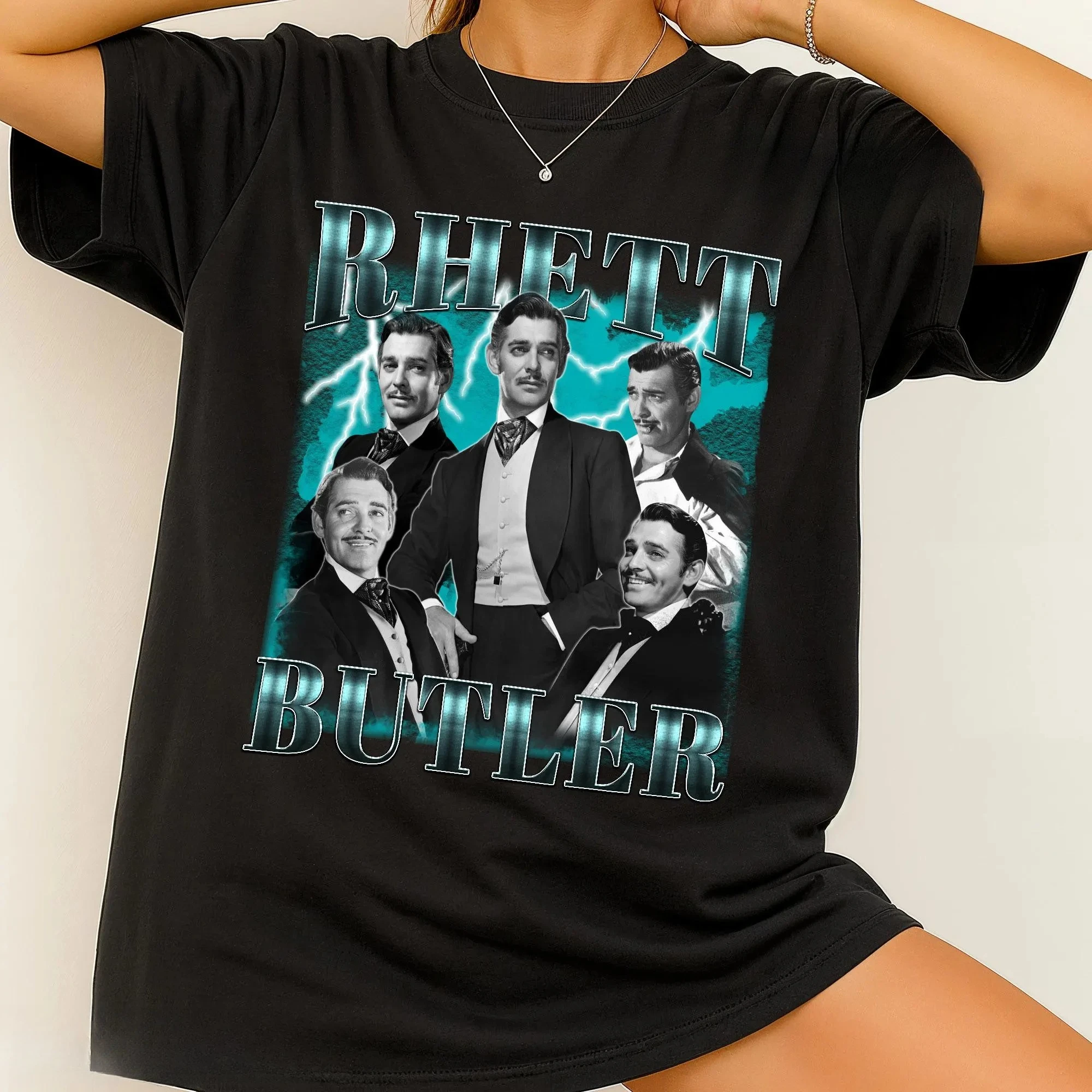 

Футболка с принтом Rhett Butler, женская модная футболка на весну/лето, топ из чистого хлопка, нейтральная футболка с круглым вырезом и короткими рукавами