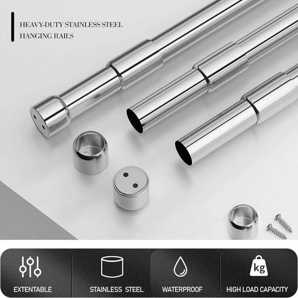 Useful Extendable Stainless Steel Wardrobe Clothes Rod Adjustable Closet Rail Pole Curtain Telescopic Hanging Rod