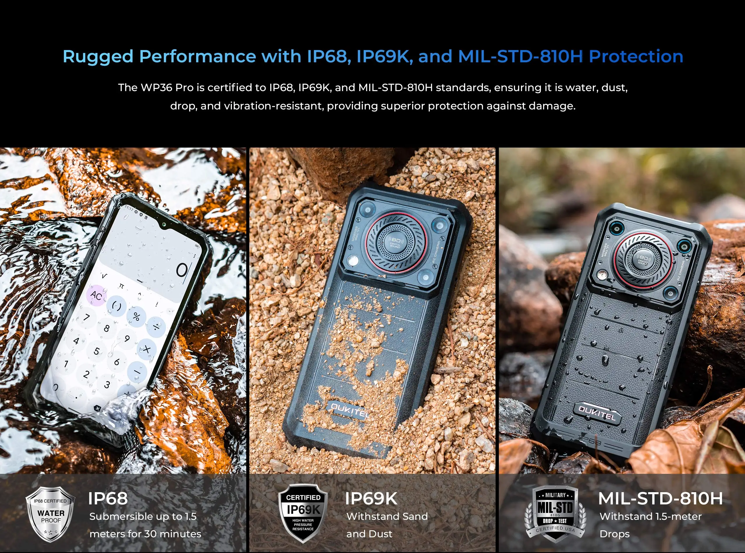 Oukitel WP36 Pro Rugged Smartphone 6.52' HD 60Hz 10600 MAh 6GB+256GB Mobile Phone Android 14 13MP+5MP NFC Cell Phone