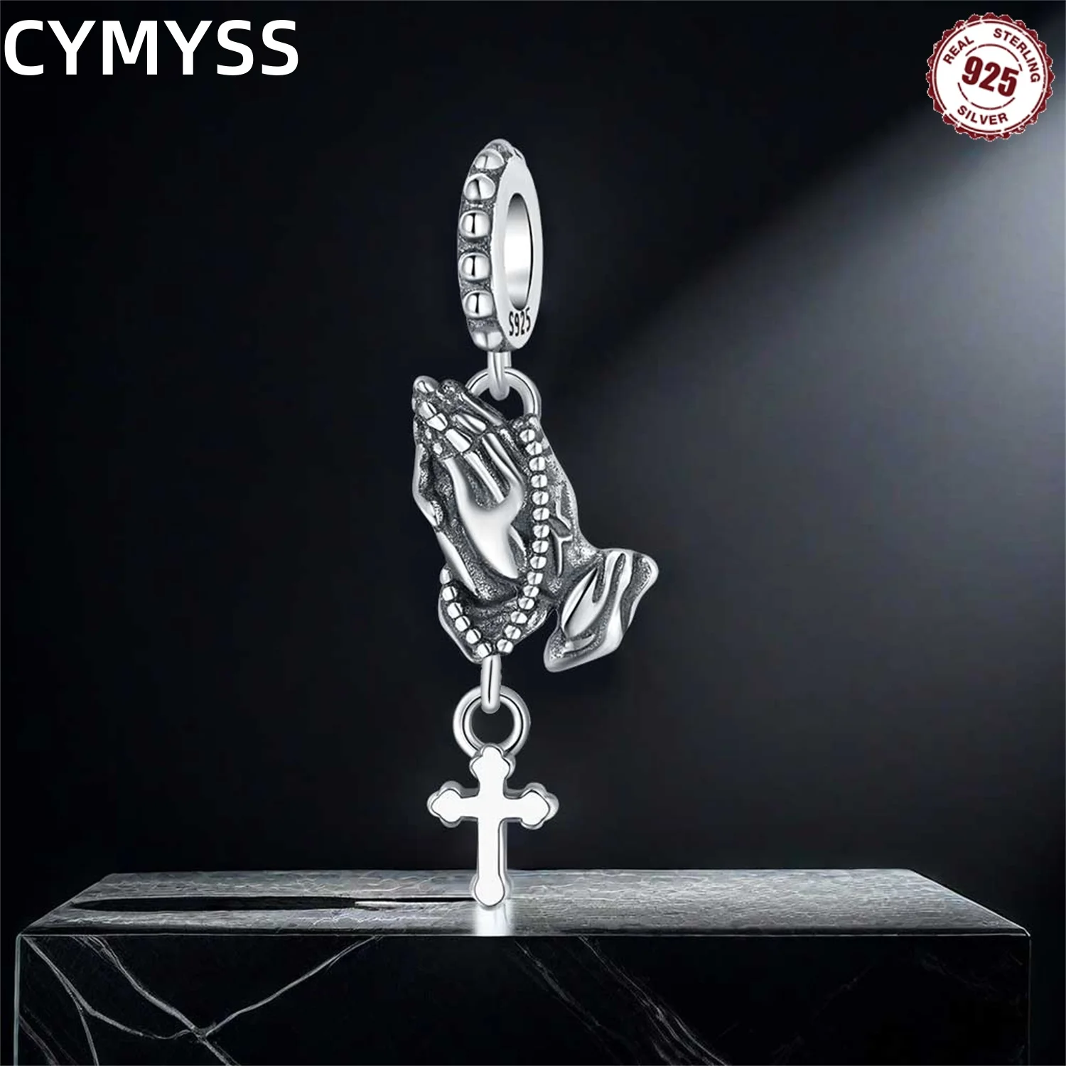

CYMYSS 925 Sterling Silver Neutral Pendant Prayer Hand pendant, Suitable For DIY Bracelet Pendant Fashion Items