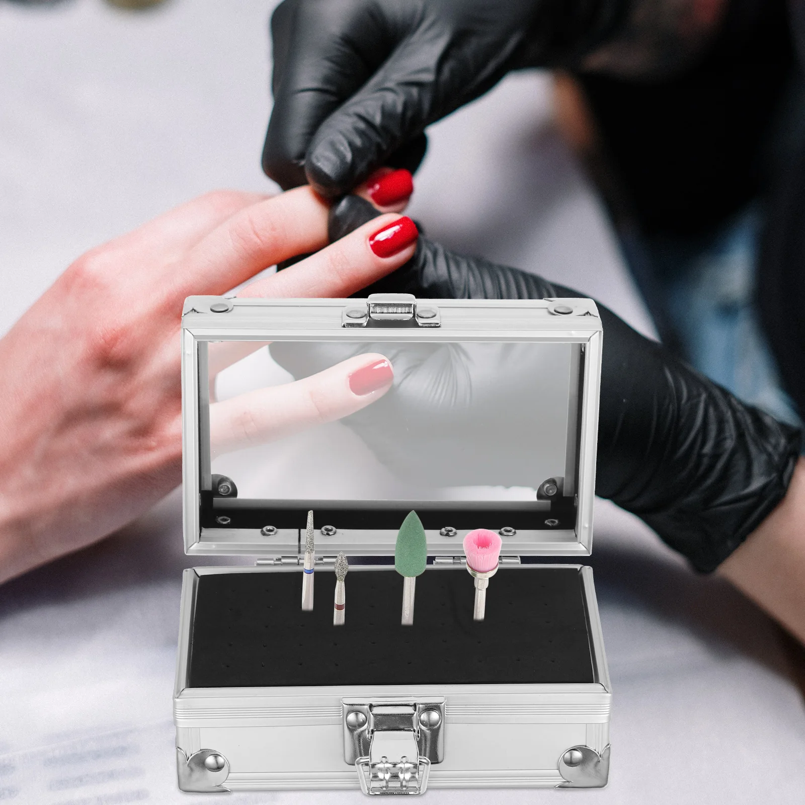 

50 Holes Bits Storage Nail Drill Bits Display Organizer Box for Drill Heads Organizer Portable Display Case Nail Art Tools
