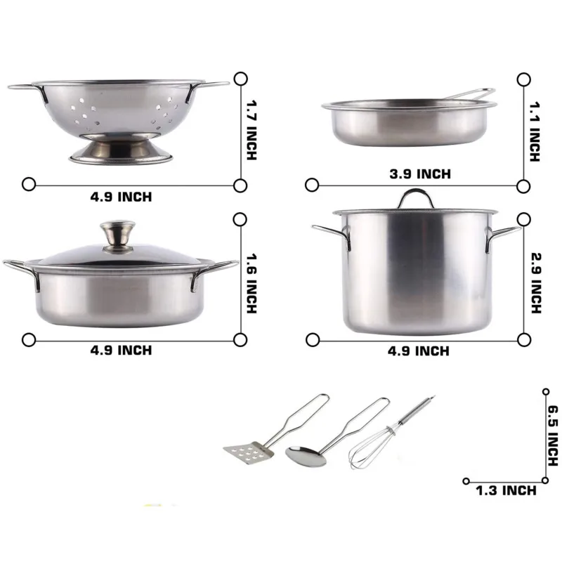 12PCS Kids Simulation Kitchen Toy Stainless Steel Kitchenware Tool Set Pot Pan Cooking Utensil Vegetables Interactive Toys Girls