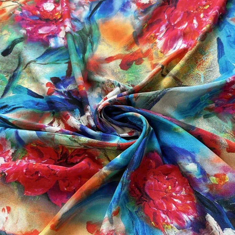 1 meter 100% Mulberry Silk 15 momme Crepe Silk Fabric Oil-Painting Printed 114cm 44\