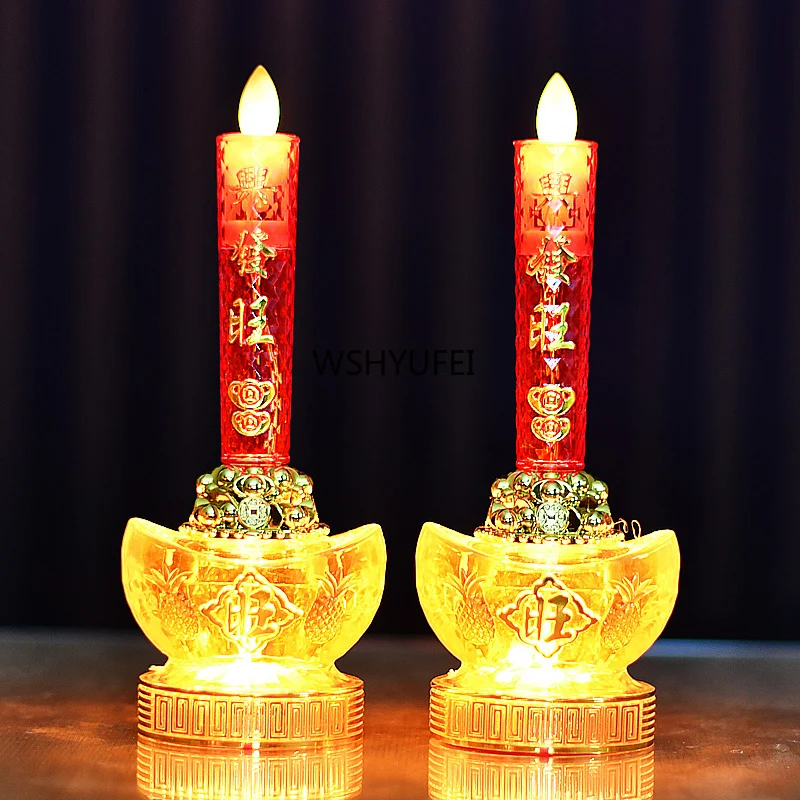 2pcs LED Simulation Flame Candle Lamp Buddhist Electric Light Guanyin Enshrined Ornament Home Fengdhui Decoration